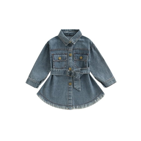 

wybzd Kids Baby Girl Fall Winter Outfits Long Sleeve Dress Denim T-shirt Tunic Button Down Jean Long Skirt Blue 3-4 Years