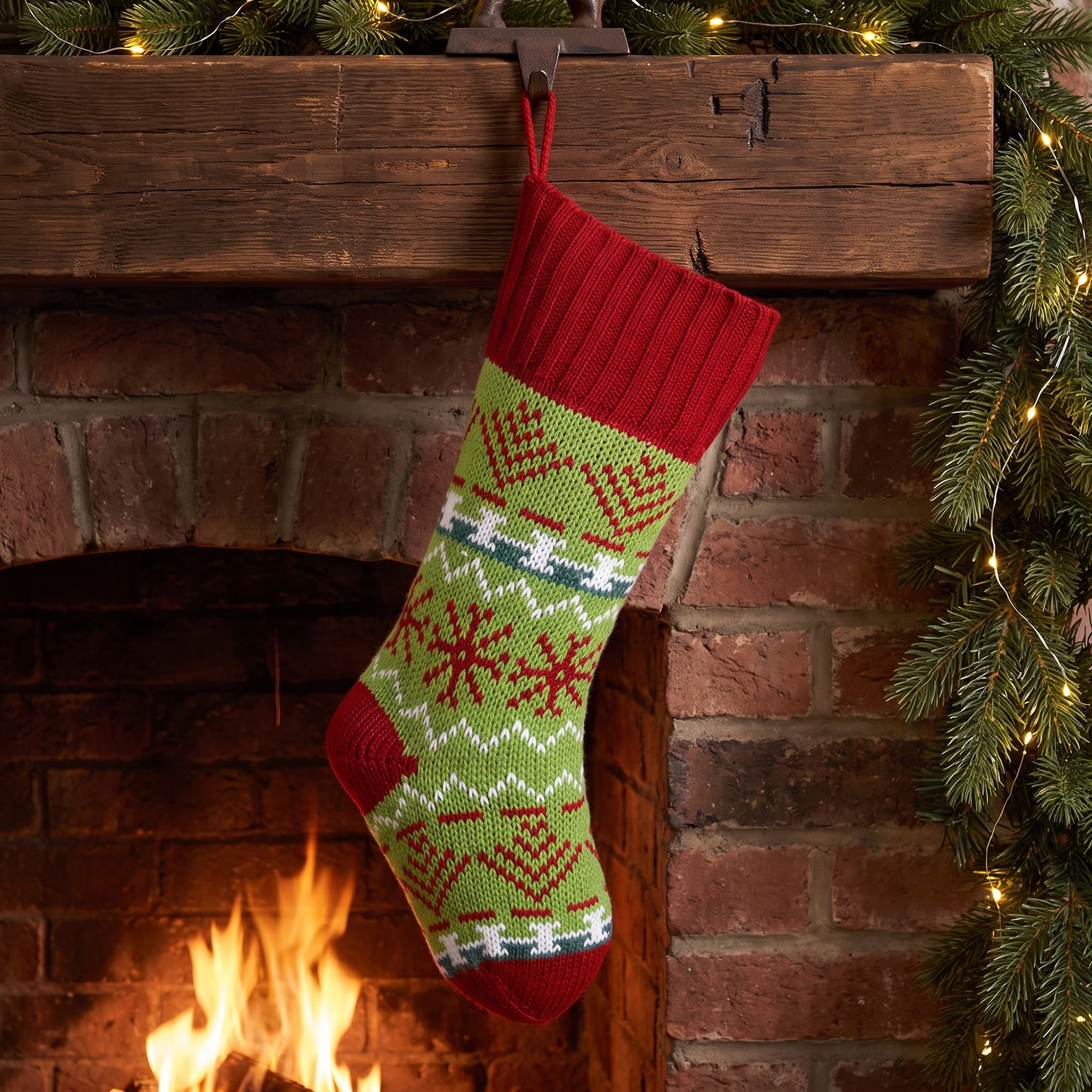 Unique Bargains Holiday Christmas Double Layer Knitted Motif Stocking Brown 20"