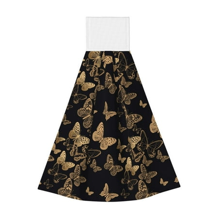 

Easygdp Modern Golden Butterfly Kitchen Hand Towels Hanging Tie Towels Fast Drying Dish Cloth with Loop for Bathroom Restroom Home Decor