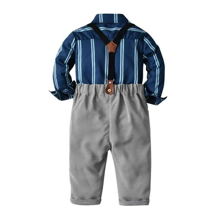 

Honeeladyy Winter Coats Newborn Clothes Autumn Winter Boys Stripe Long Sleeve Suspender Trousers Bow Tie Set Boys Sling Gentleman Clothes Suit Blue Clearance under 5$