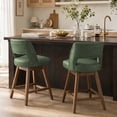 thumbnail image 3 of Usaint Distressed Faux Leather Swivel Bar Stools Set of 2 Cutout Backrest Solid Wood Legs for Kitchen Island Counter Chairs,Green, 3 of 10
