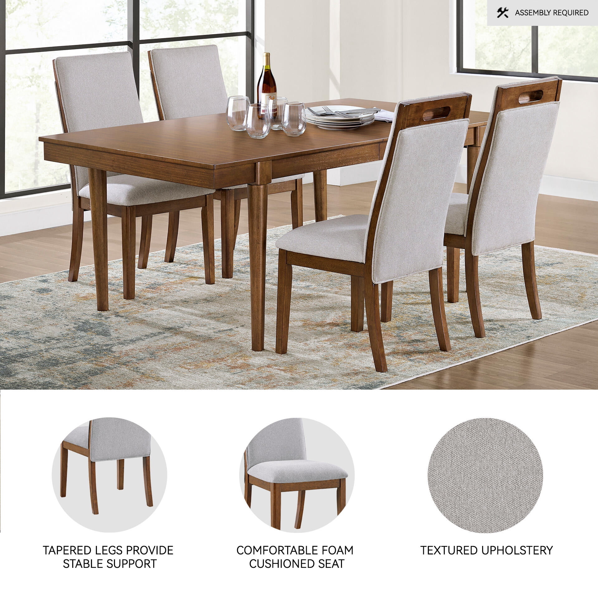 Signature Design by Ashley Lyncott Upholstered Dining Side Chair, Beige/Brown, Mid-Century Modern Wood Chair with Fabric Seat