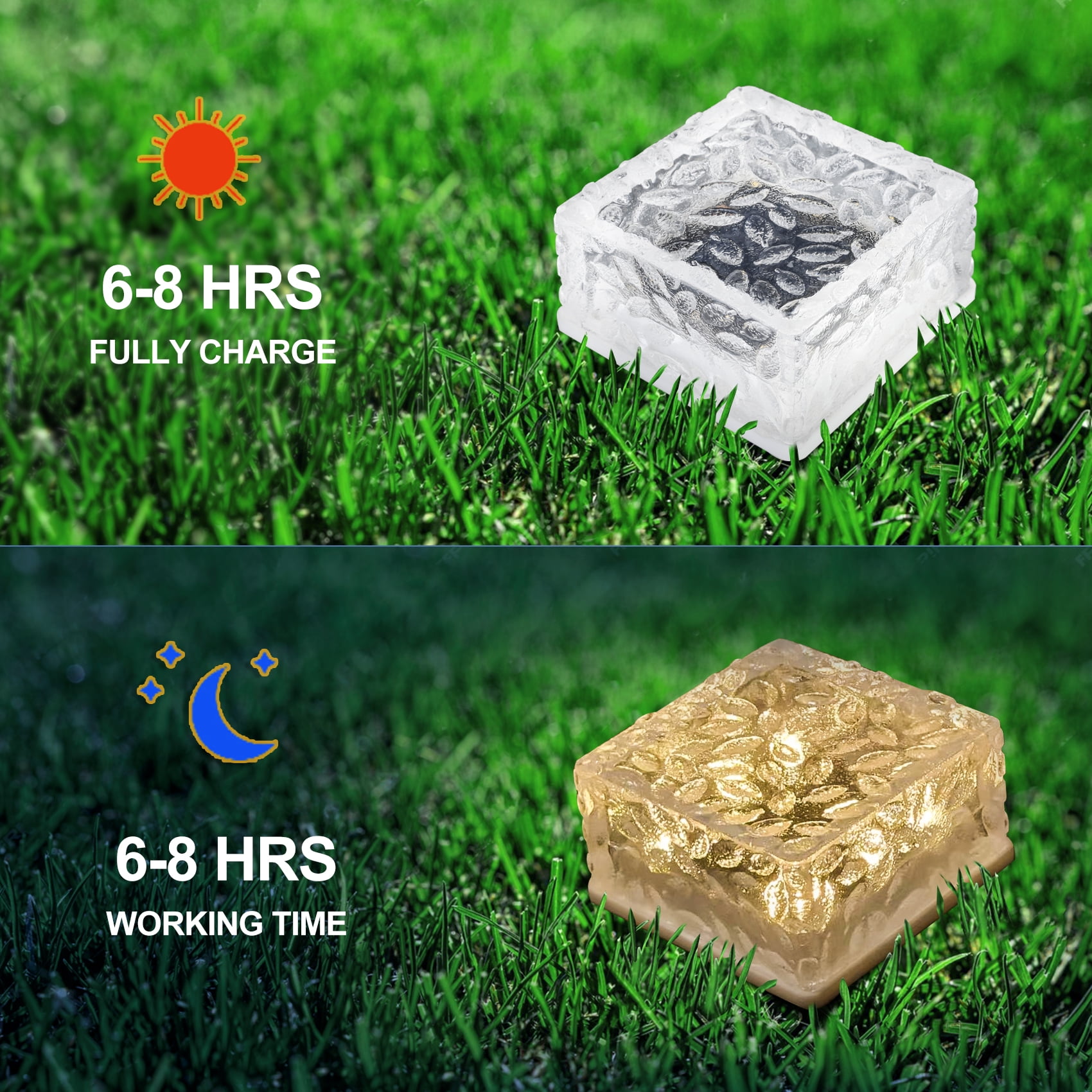 4"X4" Solar Brick Lights, 4 Pack Outdoor Solar Lights, Pavers Lights,Solar Pathway Lights Outdoor Waterproof for Garden Courtyard Pathway, Ice Rock Cube Lights (Warm White)