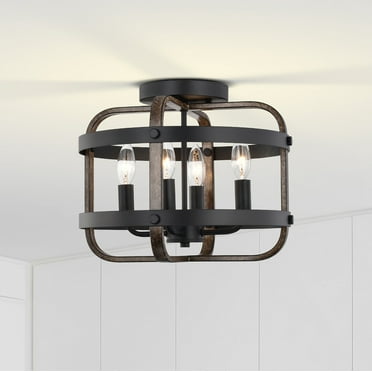 Juno 14 in. 4-Light Indoor Brown and Matte Black Finish Semi-Flush Mount Ceiling Light with Light Kit