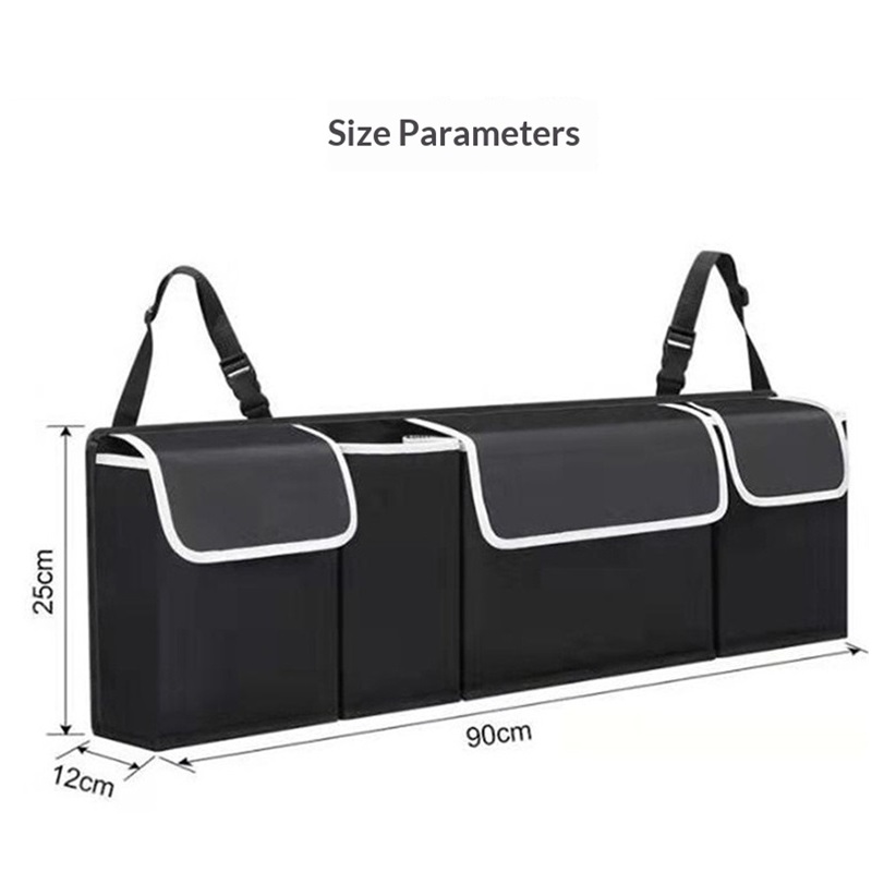 Backseat Trunk Organizer for Car - Durable Trunk Hanging Storage Bag with 4 Large Storage Pocket & 3 Adjustable Buckles Space Saving Expert (Black A)