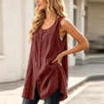 thumbnail image 3 of BUIGTTKLOP Womens Tank Tops Summer Cotton Linen Sleeveless Blouse Crewneck Front Split Loose Beach Tunic Top Shirt, 3 of 5