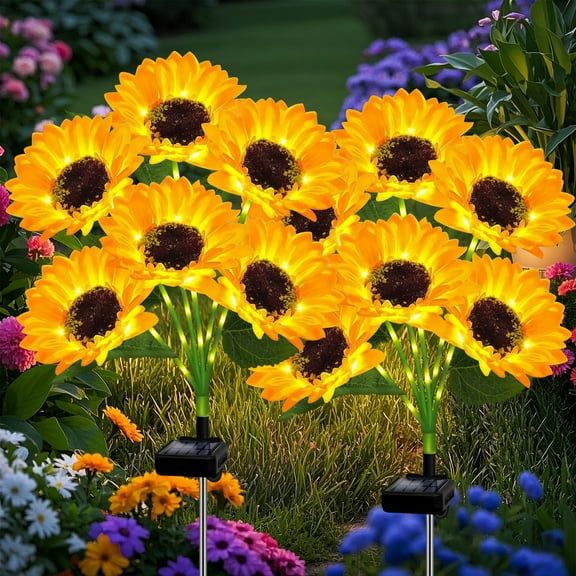 Syenll Solar Sunflower Lights Outdoor, 2 Pack with 12 Bright Sunflower Lights, Waterproof LED Garden Stake Lights for Yard, Pathway, Patio Decor