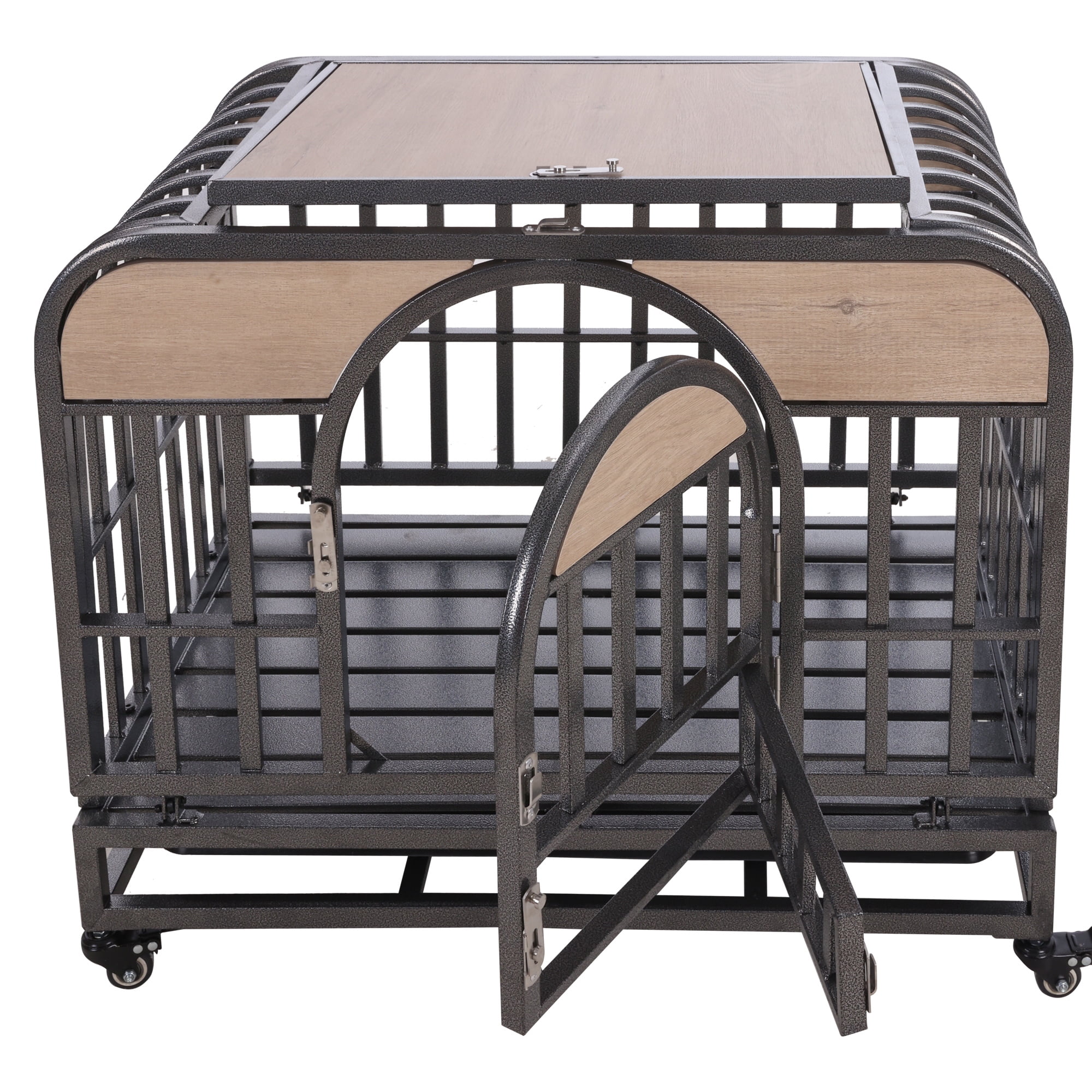 Pefilos 46in Heavy Duty Dog Crate, Furniture Style Dog Cage with Removable Trays and Wheels for High Anxiety Dogs, Gray Pefilos 46in Heavy Duty Dog Crate, Furniture Style Dog Cage with Removable Trays and Wheels for High Anxiety Dogs, Gray