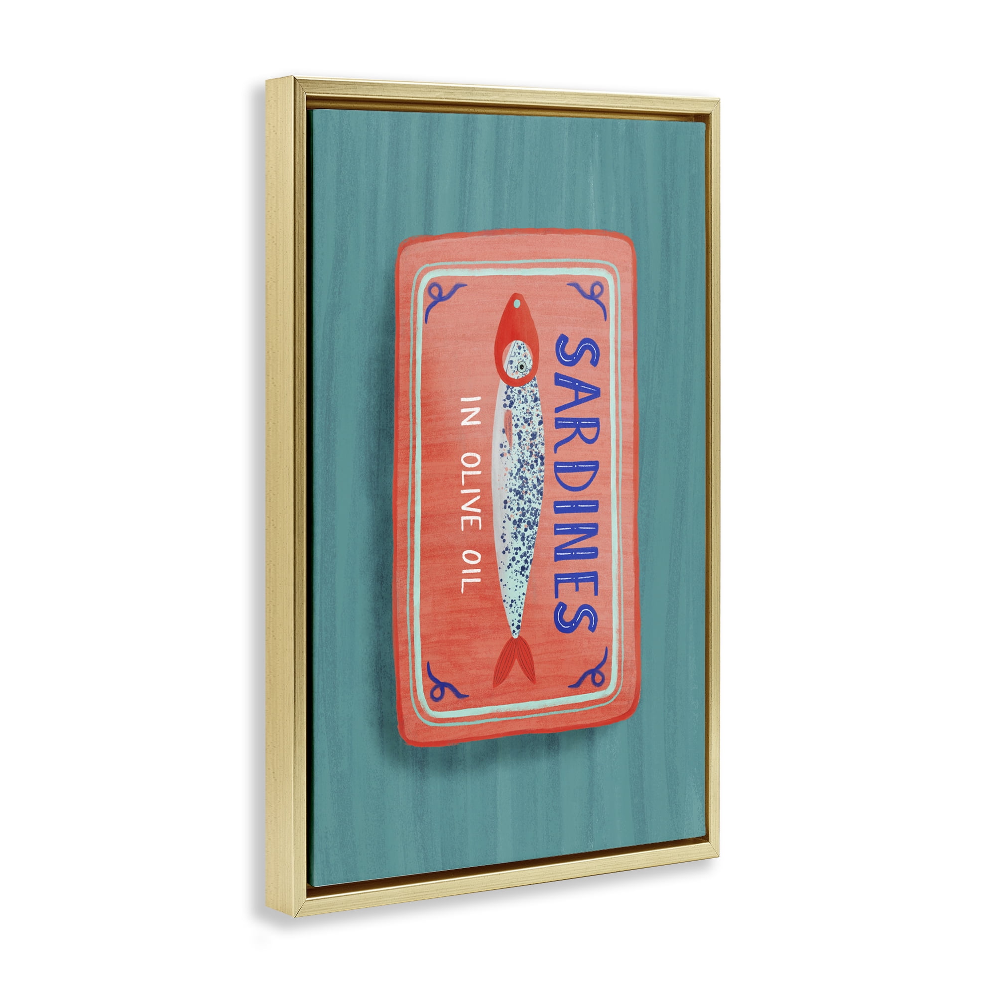 Stupell Industries Sardines Olive Oil Seafood Gold Framed Floater Canvas Wall Art, design by Metka Hiti