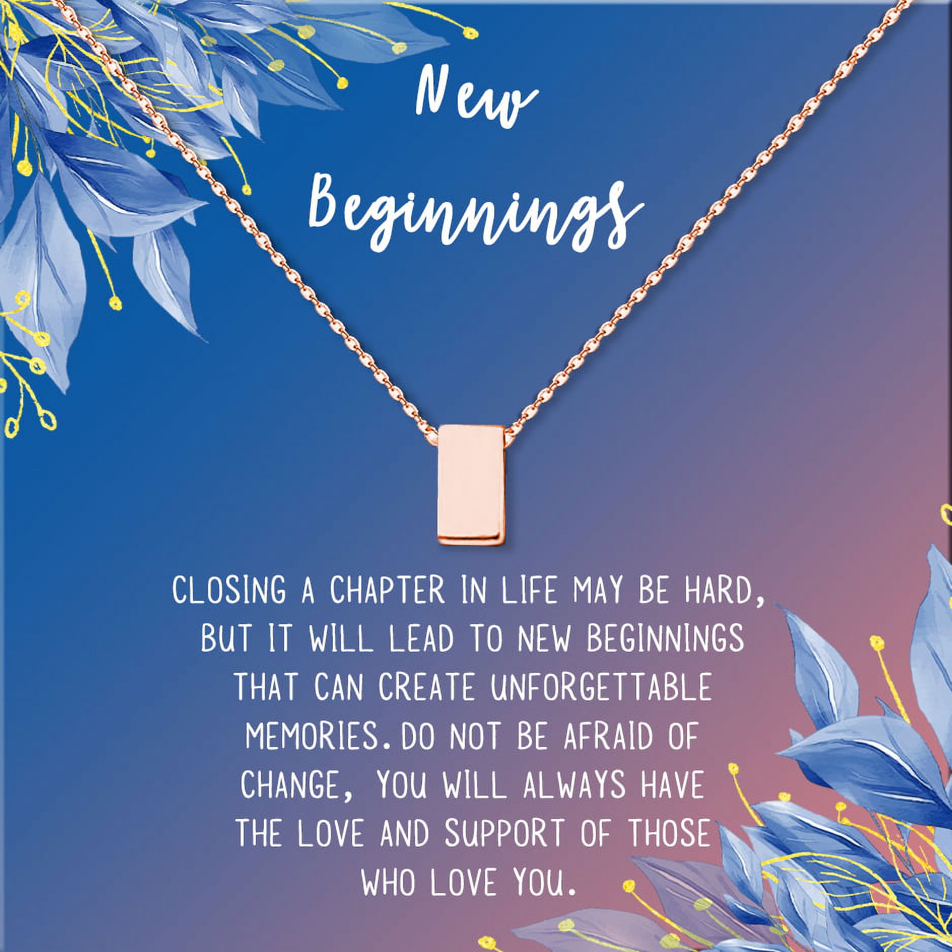 Anavia New Beginnings Gift Card for Her, New Job Gift, New Relationship Gift Card, Cheer up Gift Necklace, Encouragement Gift for Daughter-[Rose Gold Cube, Blue-Orange Gift Card]