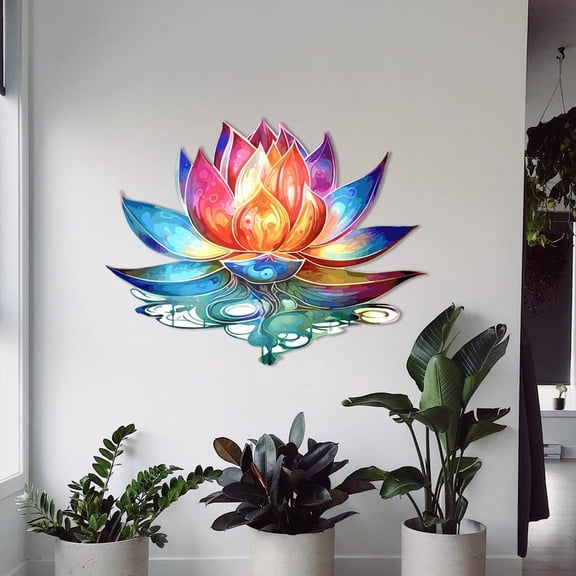Lotus Metal Wall Art with Colorful Design, Decorative Wall Decor