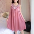thumbnail image 3 of DISHAN Female Nightgown Sleeveless Lace Stitching V-neck Sexy Women Faux Silk Sleepwear for Lady, 3 of 8