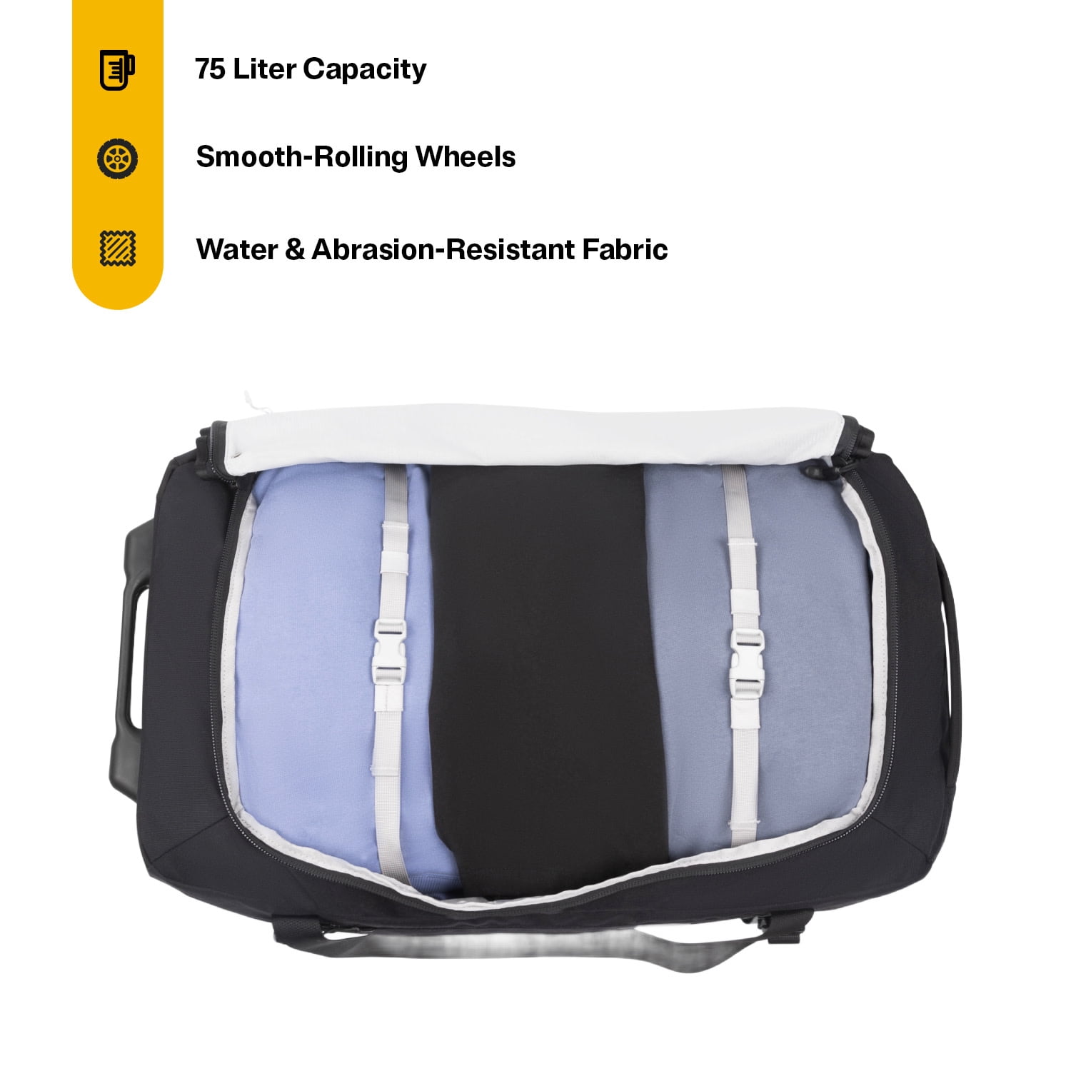 RTIC Road Trip Rolling Duffle Bag, Large, Water Resistant and Wheeled, Black