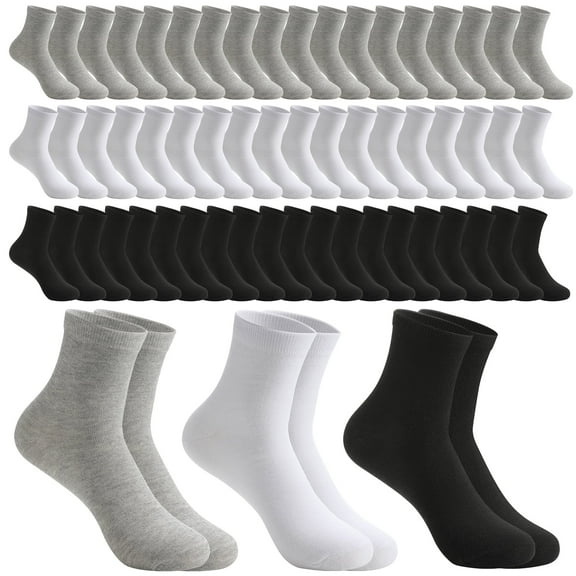 Usavemo 60 Pairs Mens Quarter Socks Casual Mid Calf Socks Athletic Moisture Wicking Socks Bulk Pack for Men Women Unisex Size 9-11
