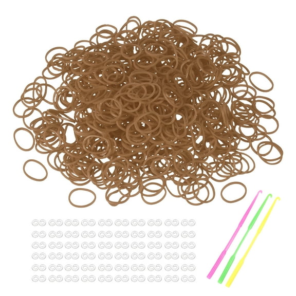 Uxcell 1200 Pcs Loom Rubber Bands Kit with 50 Pcs S-Clips 2-Hooks Rubber Bands Refill Bracelet Making Kits for Weaving DIY Handcrafts Gift, Light Brown