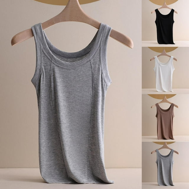 HVOBTTY Womens Summer Comfy Sport Casual Soft Solid Color Sleeveless Ribbed Knit Round Neck Breathable Base Layering Tank Top White ,XL