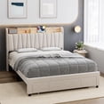 thumbnail image 5 of ChaoLink Queen Bed Frame Upholstered Bed Frame with Storage Headboard, Drawer, Charging Station, Linen Platform, No Box Spring Needed, Beige, 5 of 8