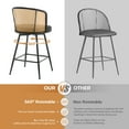 thumbnail image 6 of ANMINY Rattan Swivel Bar Stools Set of 3, 26" Counter Height with Rattan Back and Metal Legs, Mid-Century Modern Armless Faux Leather Barstools Seat, Upholstered Counter Stools for Kitchen Island, 6 of 12