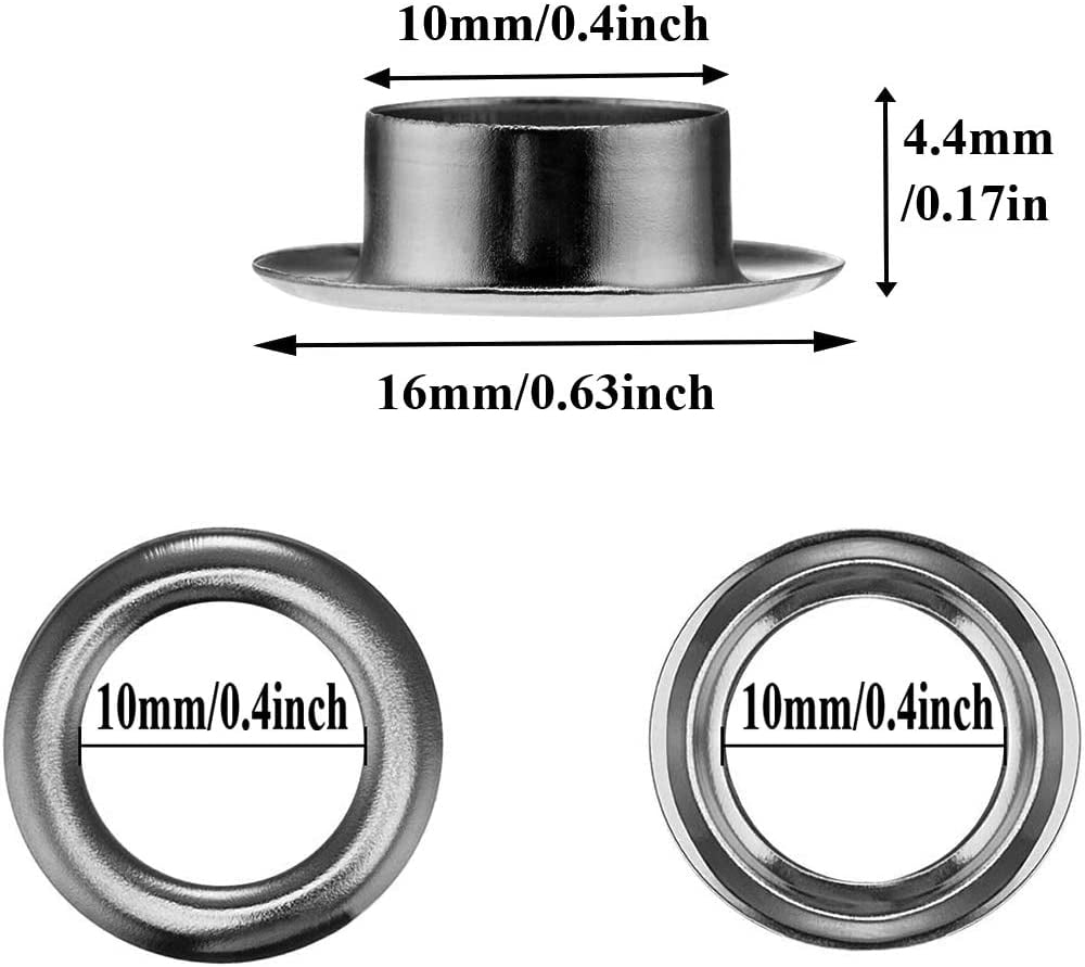 100Pieces Grommets Eyelets with Tools, Grommet Kits for Fabric, Canvas,  Curtain, Clothing, Leathers Repair, 6mm/8mm/10mm