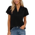 thumbnail image 2 of LEKWK Summer Tops for Women Split V-Neck Flutter Sleeve Dressy Tops Ruffle Detail Short Sleeve Tops Chiffon Feel Flowy Work Date Night outfits, 2 of 7