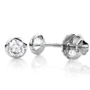 Ladies 14K Solitaire Round 1.5 Ctw Natural Diamond Bezel Stud Earrings for Her White Gold
