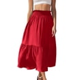 thumbnail image 3 of Women Skirt Fashion Women‘s Solid Color Casual Elasticity High Waist Tiered Skirts Skirt for Women Red S, 3 of 9