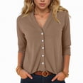 thumbnail image 2 of Womens Button Down Shirts 3/4 Sleeve V Neck Dress Blouses Business Casual Tops, 2 of 7