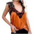 thumbnail image 2 of Idoravan Tank Tops for Women Clearance Women's Sleeveless Lace Camisole Top Splicing Undershirt Solid Color T-shirt, 2 of 5