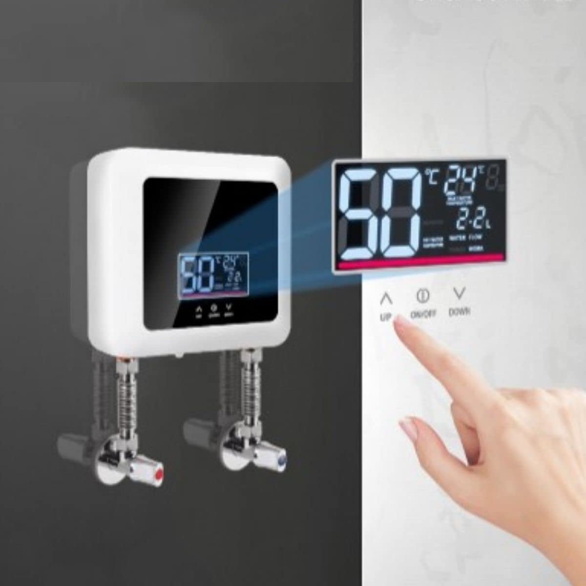 Miumaeov Mini Constant Temperature Tankless Water Heater 5500W 110V Digital Display Instant Hot