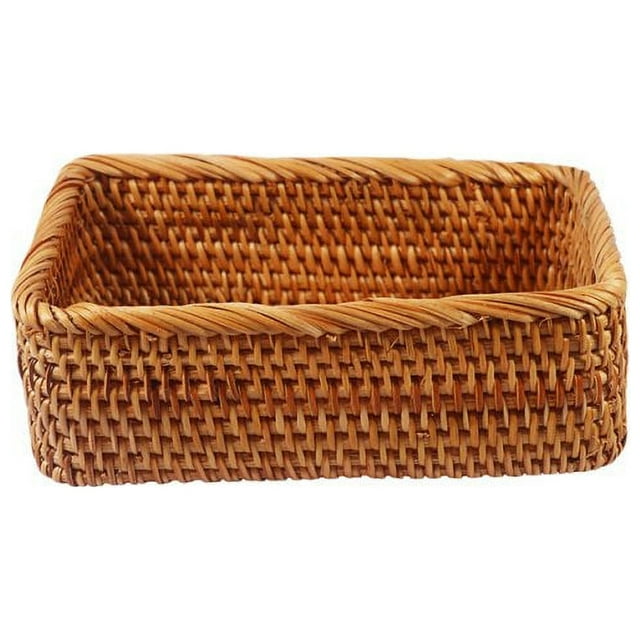 CNKOO 30*20*9cm Hand-Woven Rectangular Rattan Wicker Storage Baskets Fruit Food Breakfast Display Box Handicrafts Home Bathroom Organization