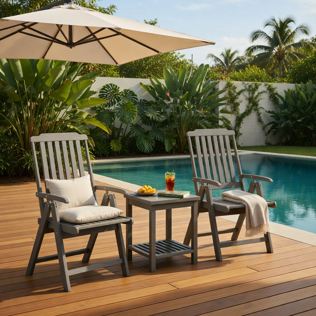 Hommoo Foldable HDPE Outdoor Patio Dining Chair with Armrests, Weatherproof, Rust-Resistant, Space-Saving Chair for Deck, Porch & Balcony, Gray