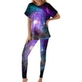 thumbnail image 2 of DHFJKG 2 Piece Sets For Women Summer Workout Outfits Short Sleeve Loungewear Sets Galaxy Printed Leggings Casual Tracksuits Versatile Outfit, 2 of 6