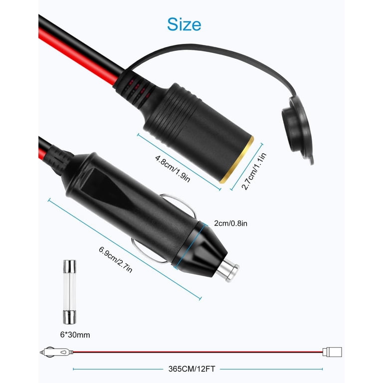 CoolStuff 12AWG Cigarette Lighter Extension Cord 12FT 30A 360W Max ...