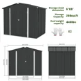 thumbnail image 6 of Sesslife 8' x 6' Outdoor Storage Shed, Patio Galvanized Steel Metal Shed with Lockable Doors, Garden Shed with Vents for Tools, Lawn Mover, Bike, Gray, 6 of 9