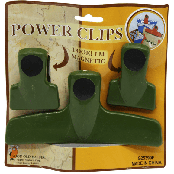 3 Pack Bag Clips with Magnetic Back, Food Storage Seal Clips for Kitchen, Pantry, Keeps Snacks Fresh, Prevents Moisture, Secure Grip, Attach to Fridge, Metal Surface, Reusable, Green