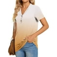 thumbnail image 4 of Tops for Women Short Sleeved V-neck Gradient Button Printed Top Orange S, 4 of 6