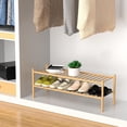 thumbnail image 4 of 3 Tier Bamboo Shoe Rack for Closet Free Standing Wood Shoe Shelf Storage Organizer for Entryway Small Space Stackable 27"x11"x20" (Black), 4 of 6