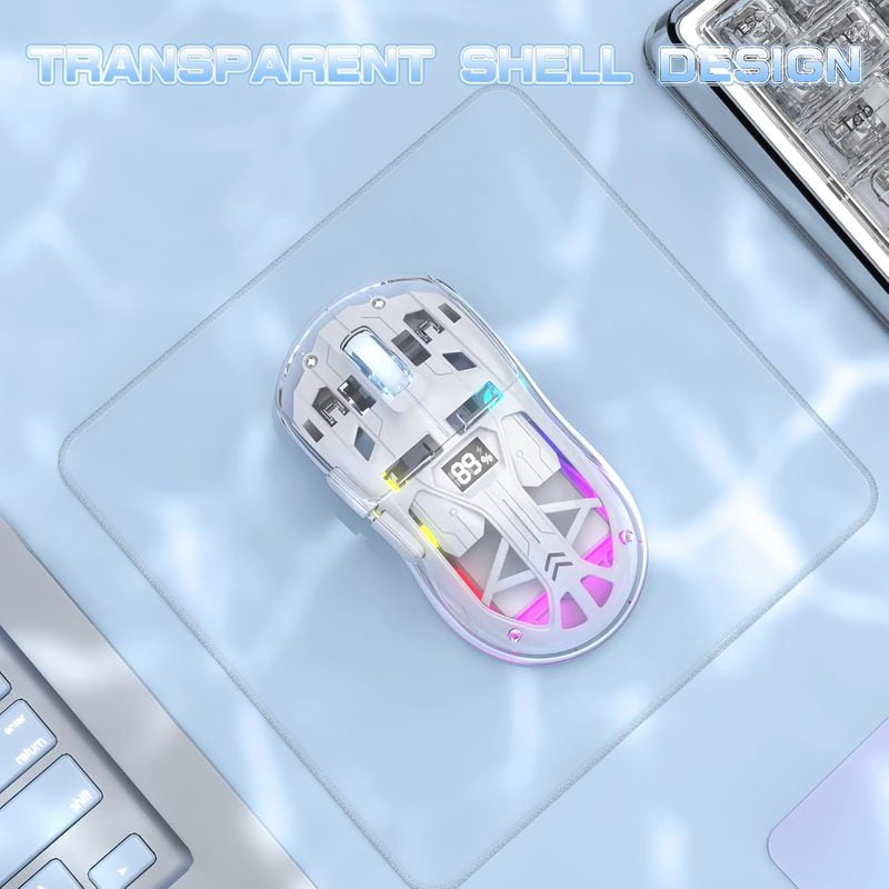 MAMBASNAKE x Freewolf A2 Transparent Wireless Gaming Mouse,Dual Mode BT 5.0/2.4G PC Gaming Mice