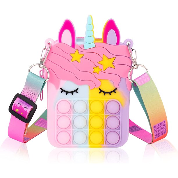 Bolso elástico de unicornio para niñas (color), juguete sensible al estiramiento de silicona, bolso de mármol, bolso de hombro con burbujas, alivio de la ansiedad para niños, niñas y mujeres