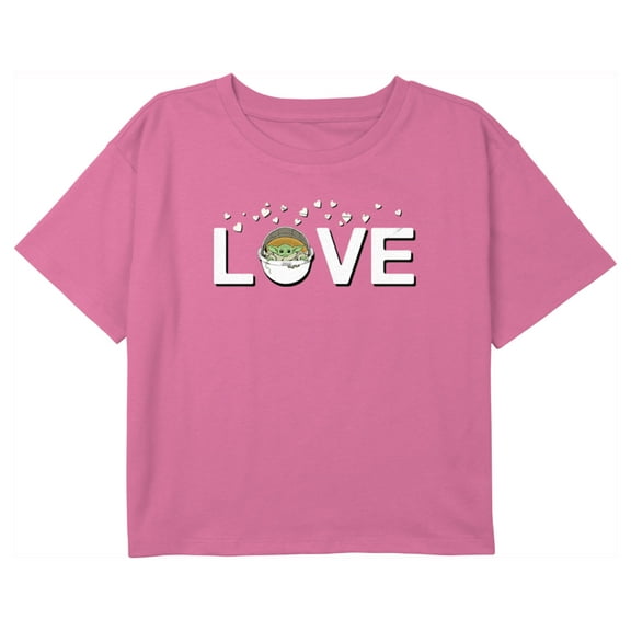 Girl's Star Wars: The Mandalorian Grogu Love Bassinet Graphic Cropped T-Shirt Light Pink Medium