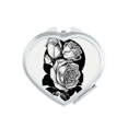 thumbnail image 1 of Sketch Rose Flower Pattern Heart Mirror Travel Magnification Portable Handheld Pocket Makeup, 1 of 3