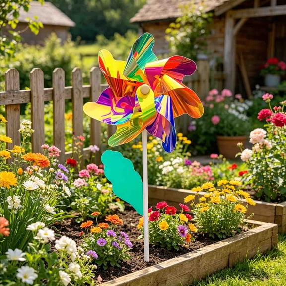 Colorful Windmill Toy for Kids,Pinwheel Kit Outdoor Garden Decoration, 22 Inch Rainbow Wind Spinner with Stakes, Handmade Craft Toy for Children Yard Lawn