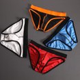 thumbnail image 3 of Men Briefs Ribbed Good Stretch Big Pouch Low Waist Color Block U Convex Close Fit Underpants Panties for Honeymoon, 3 of 7