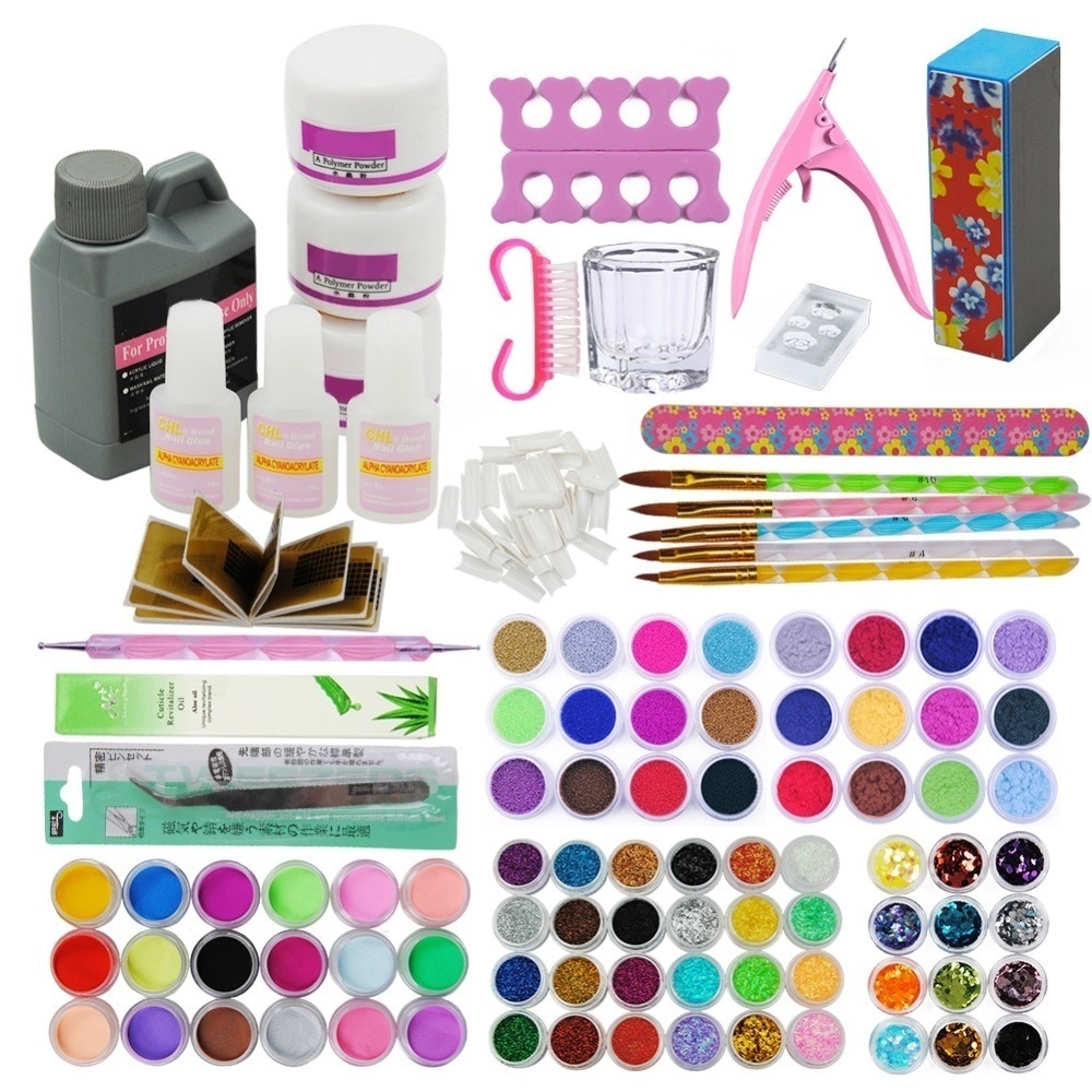 Morovan Acrylic Nail Kit Liquid Monomer Set - Glitter Powder and Carving Powder Set Complete Practice Hand Nail Kits