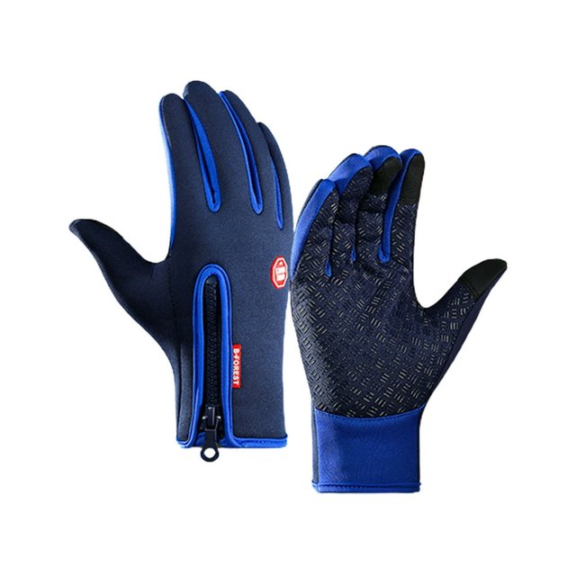 PENGXIANG 1 Pair Full Finger Touch Screen Finger Gloves Plush Lining Non-Slip Silicone Zipper Pockets Riding Gloves for Riding