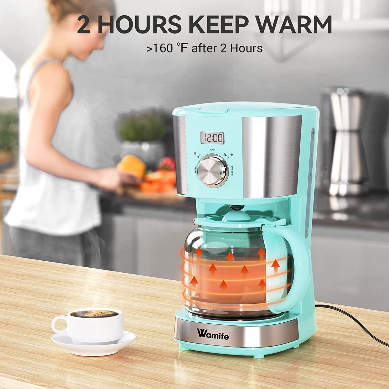 Wamife,12-Cup Programmable Coffee Maker, Wamife Drip Coffee Machine Coffee  Brewer with Timer