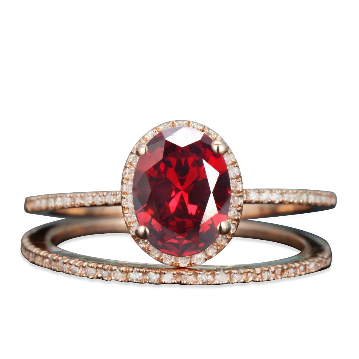 JeenMata - 1.5 Carat Oval Handmade Ruby Bridal Wedding Ring Set in 18k