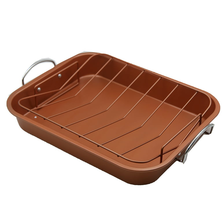 Home Innovation 2-Piece Copper Turkey Roaster Pan Set Non Stick 