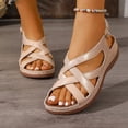 thumbnail image 2 of Gladiator Sandals for Women Open Toe Platform Low Wedge Orthopedic Walking Shoes Crooss Strappy Slingback Beach Shoes Gold Size 6.5, 2 of 7