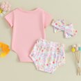 thumbnail image 3 of Bagilaanoe 3pcs Newborn Easter Outfits Baby Girl Shorts Set Short Sleeve Romper Tops + Shorts + Headband 3M 6M 12M 18M Infant Casual Summer Clothes, 3 of 8